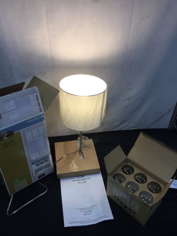 Photo 3 of 17" Brushed Nickel Table Lamp With Power Outlet And Led Bulb Included 22169-001 and Feit Electric 60-Watt ST19 Dimmable Cage Filament Amber Glass E26 Incandescent Vintage Edison Light Bulb, Warm White (6-Pack)
