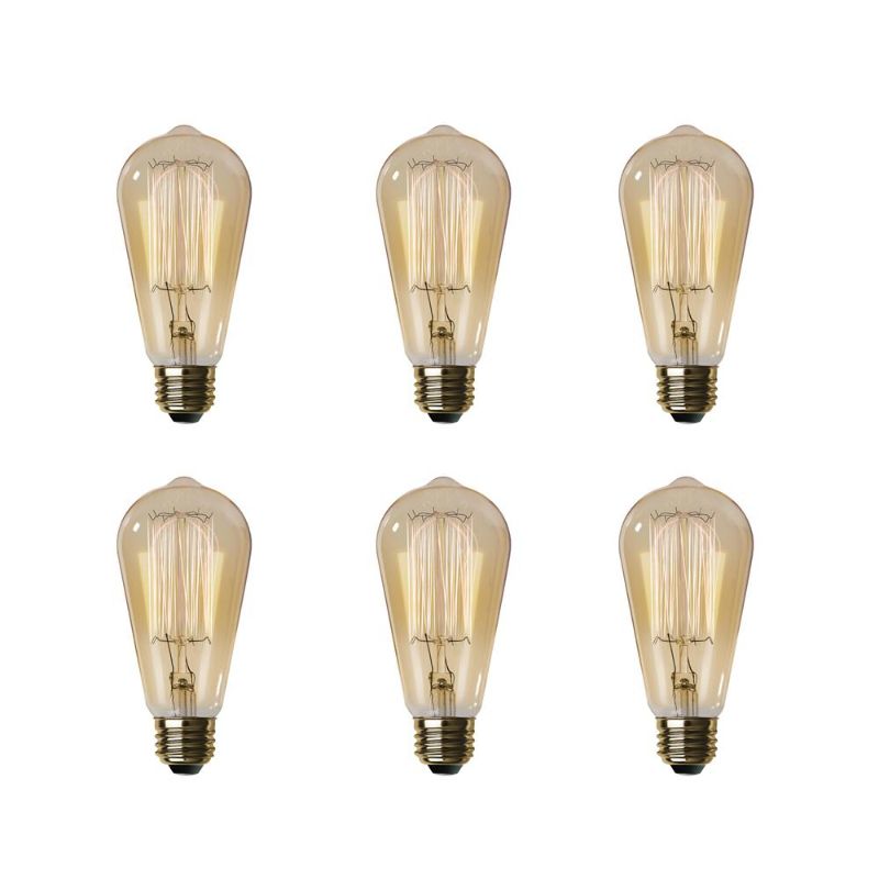 Photo 2 of 17" Brushed Nickel Table Lamp With Power Outlet And Led Bulb Included 22169-001 and Feit Electric 60-Watt ST19 Dimmable Cage Filament Amber Glass E26 Incandescent Vintage Edison Light Bulb, Warm White (6-Pack)
