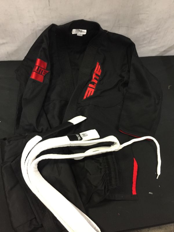 Photo 2 of Elite Sports Ultra Light Preshrunk Black Kids Brazilian Jiu Jitsu BJJ Gi With Free White Belt
