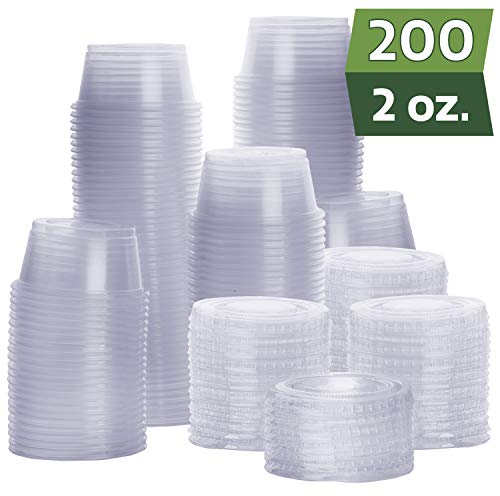 Photo 1 of [200 Sets - 2 oz.] Plastic Portion Cups With Lids, Souffle Cups, Jello Shot Cups, Condiment Sauce Containers
