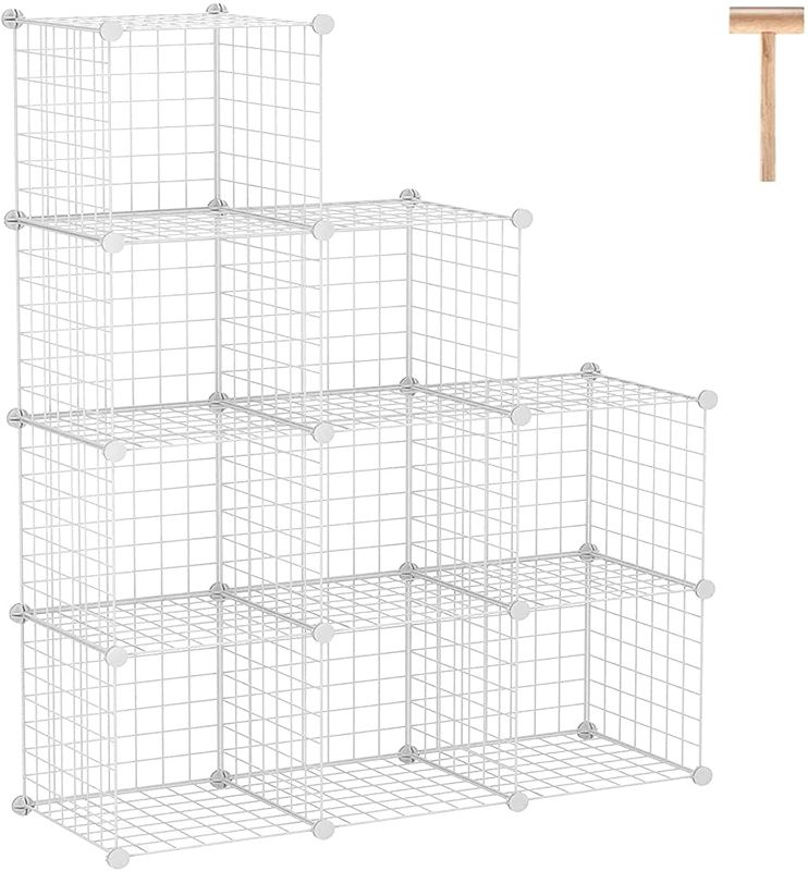 Photo 1 of C&AHOME Wire Cube Storage Organizer, 9-Cube Grids Storage Organizer, Storage Bins Shelves, Modular Shelving, Ideal for Living Room, Bedroom, Office 36.6”L x 12.4”W x 48.4”H White
