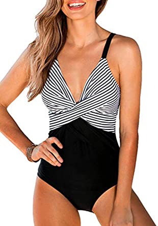 Photo 1 of B2prity Women's Monokini Front Cross One Piece Swimsuits Tummy Control Swimwear,LARGE
