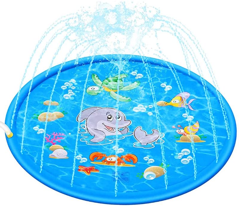 Photo 1 of OLALO Sprinkle Splash Play Mat, Outdoor Water Play Mat Sprinkler Splash Play Pad with Wading Pool for Kids