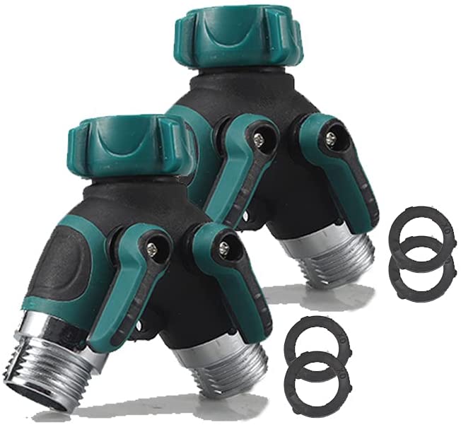 Photo 2 of 1PACK-2 Way Water Splitter ,Metal Body Garden Y Hose Connector,New Version-Easy Grip,Smooth Long Handles Valve,Heavy Duty For Outdoor And Indoor Use (Green)