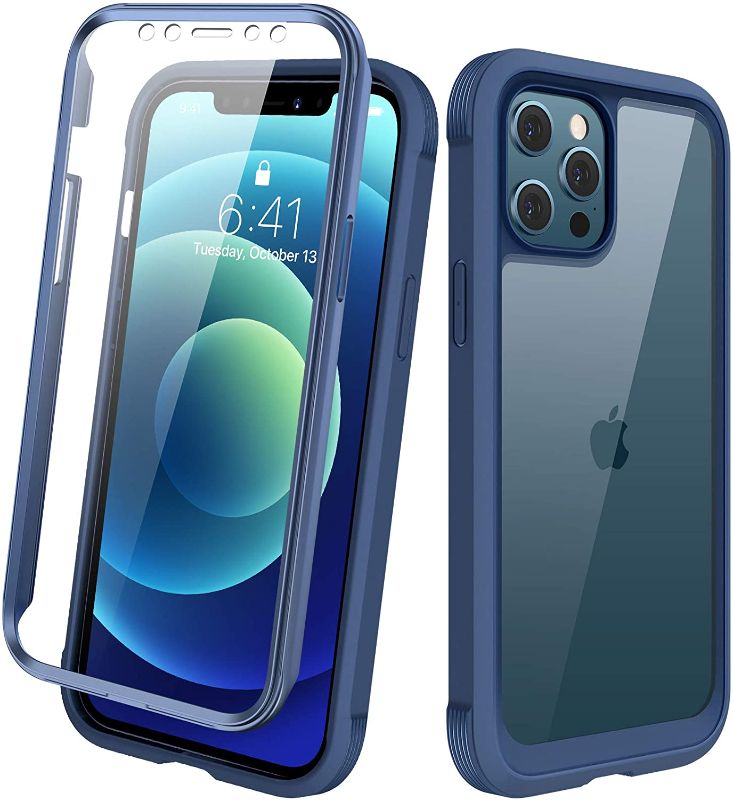 Photo 1 of 2PACK-Diaclara Designed for iPhone 12/12 Pro Case, Full Body Rugged Case with Built-in Touch Sensitive Anti-Scratch Screen Protector, Soft TPU Bumper Case for iPhone 12/12 Pro 6.1" (Dark Blue and Clear)
