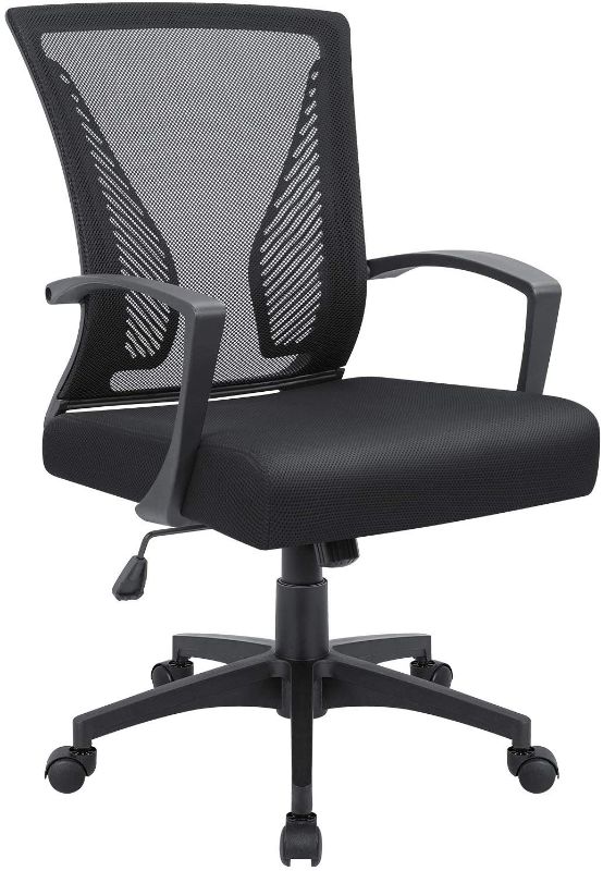 Photo 1 of Office Chair Home Office Desk Chair Task Mid Back Mesh Chair Ergonomic Swivel Lumbar Support Desk Computer Chair (Black)
