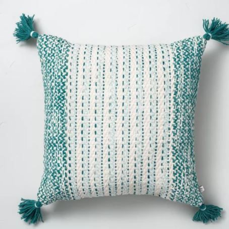 Photo 1 of 18" x 18" Textured Woven Stripes Indoor/Outdoor Throw Pillow Teal - Hearth & Hand™ with Magnolia
