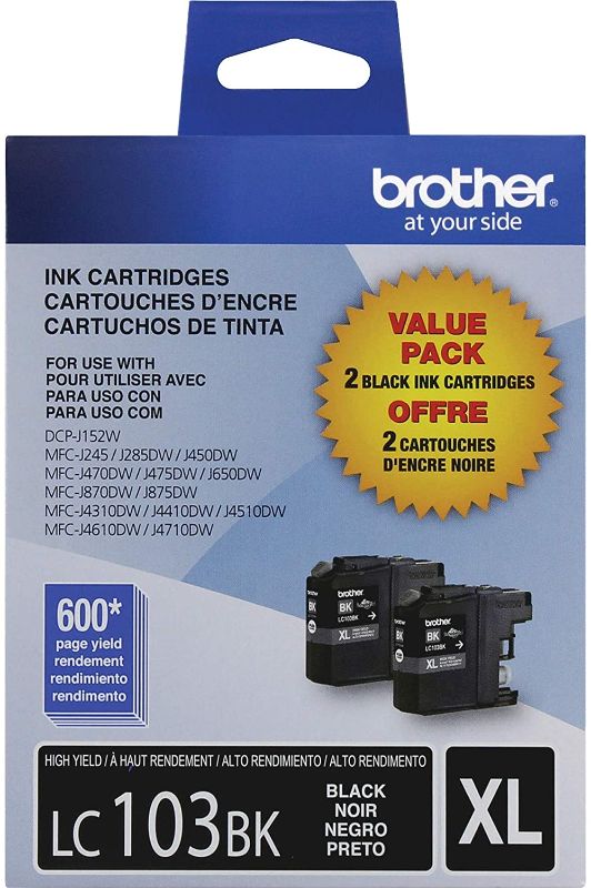 Photo 1 of Brother Genuine High Yield Black -Ink -Cartridges, LC1032PKS, Replacement Black -Ink, Includes 2 -Cartridges of Black -Ink, Page Yield Up To 600 Pages/ -Cartridge, LC1032PKS
