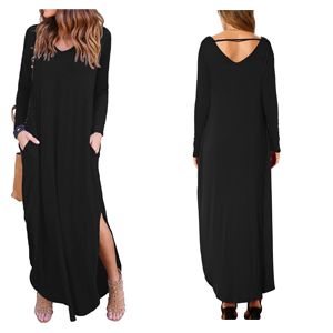 Photo 1 of GRECERELLE Women's Casual Loose Pocket Long Dress Long Sleeve Split Maxi Dresses
