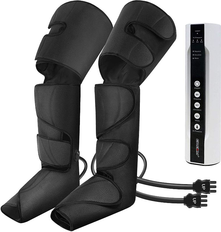 Photo 1 of CINCOM Leg Air Compression Massager for Foot Calf Thigh Upgrade Leg Wraps with Portable Handheld Controller and 2 Extensions- 3 Modes & 3 Intensities (Black)
