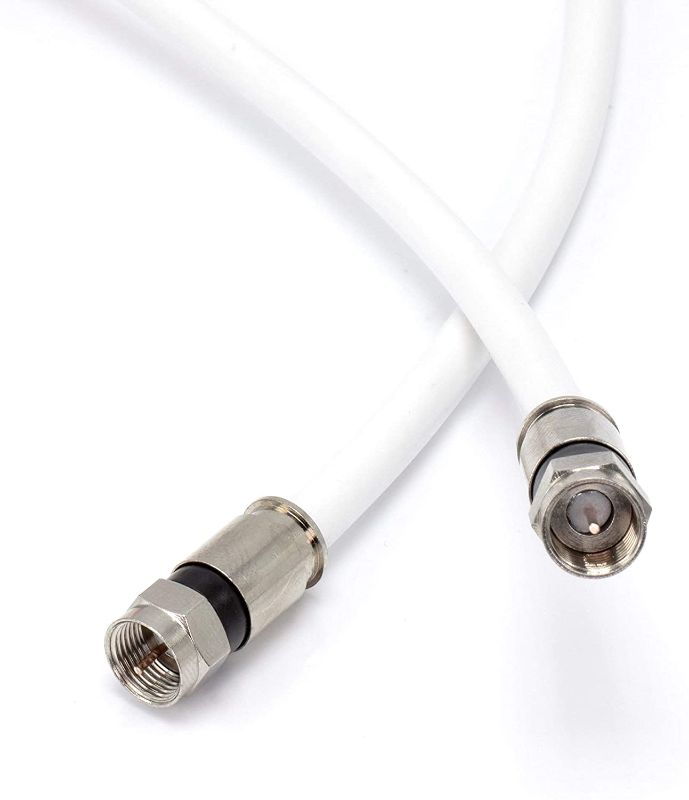 Photo 1 of 2 12' Feet, White RG6 Coaxial Cable (Coax Cable) with Connectors, F81 / RF, Digital Coax - AV, Cable TV, Antenna, and Satellite, CL2 Rated, 12 Foot
