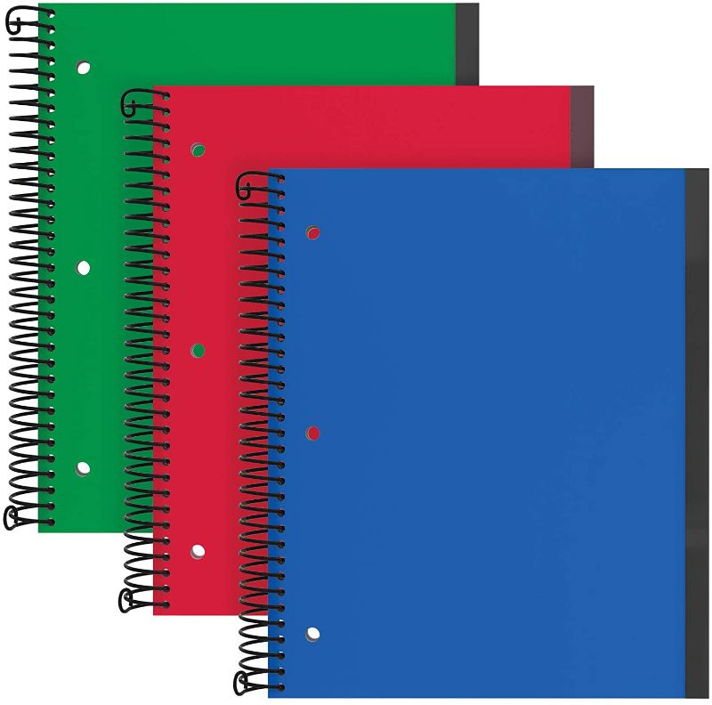 Photo 1 of Oxford Spiral Notebook 3 Pack, 3 Subject, College Rule, Durable Plastic Covers, Strong Coil, 3 Pockets, 8.5 x 11, 150 Sheets, Blue, Red, Green (89803)
