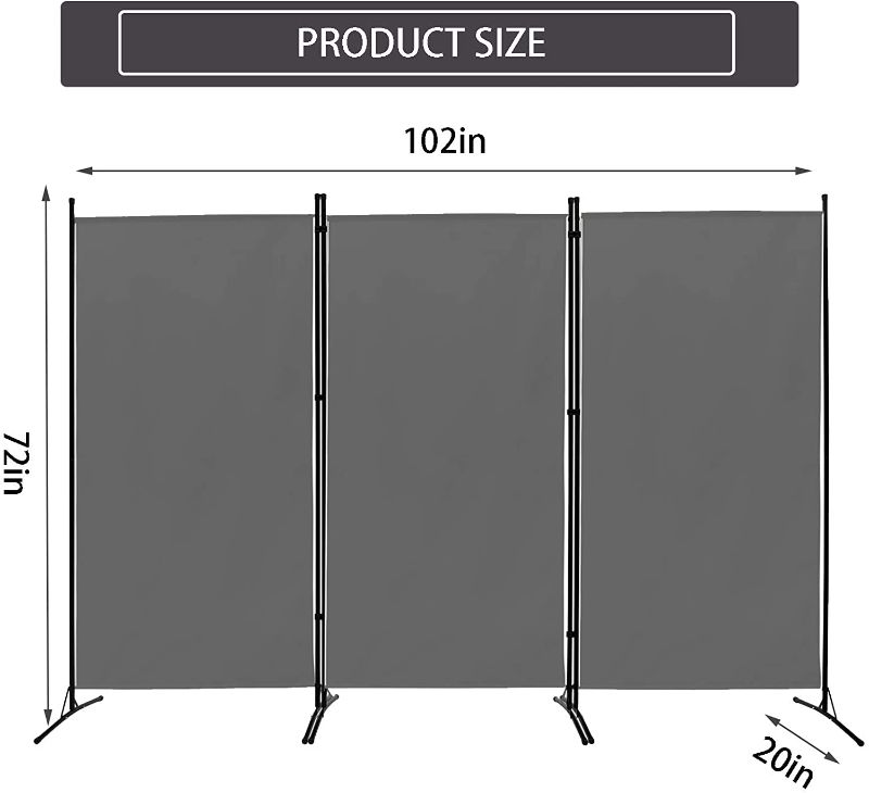 Photo 1 of ACTREY Outdoor/Indoor Room Divider (3-Panel), Folding Partition Privacy Screen for Office, School,Studio, Conference,Classroom, Dorm Room, Kids Room-102 W X 16" D x 71" H (Dark Grey)
