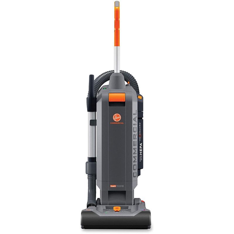 Photo 1 of Hoover Commercial HushTone 13-Inch 2-Speed Upright Vacuum Cleaner with IntelliBelt Quiet Bagged HEPA Filtered Professional Rated, 40-Foot Long Cord, CH54113, Gray/Orange
