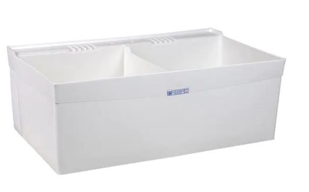 Photo 2 of 24 in. x 40 in. x 33 in. Structural Thermoplastic Wall Mount Double-Basin Laundry Tub
