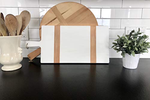 Photo 2 of Chloe and Cotton White Large Rectangular Acacia Wood Bread Board 22.5" inch | Kitchen Decorative Countertop Hanging Wooden Tray, Serving Board, Charcuterie Board, Cheese
