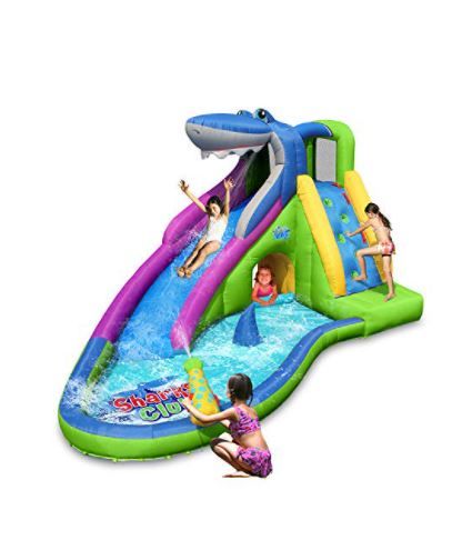 Photo 1 of ACTION AIR Inflatable Waterslide, Shark Bounce House with Slide for Wet and Dry, Playground Sets for Backyards, Water Gun & Splash Pool, Durable Sewn with Extra Thick Material, Idea for Kids (9417N)
