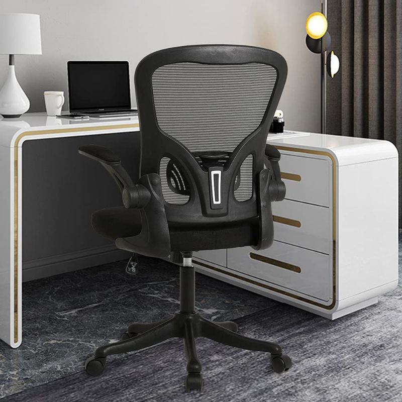 Photo 1 of Cooient Desk Office Task Chair Ergonomic Mesh Chair Computer Home Chair with Adjustable Lumbar Support Flip-up Arms (Black)
