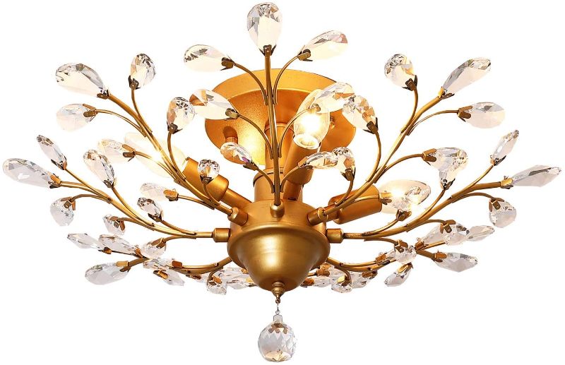 Photo 1 of Garwarm 4-Light Vintage Crystal Chandeliers Ceiling Lights LED Light Crystal Pendant Lighting Ceiling Light Fixtures Chandeliers Lighting for Living Room Bedroom Restaurant Porch Chandelier(Golden)
