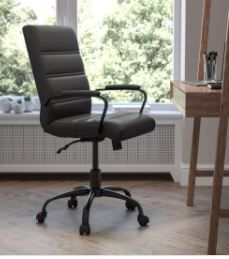 Photo 1 of Flash Furniture GO-2286M-BK-BK-GG Mid-Back LeatherSoft Executive Swivel Office Chair with Black Frame & Arms, Black
