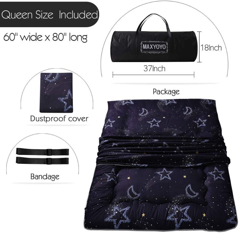 Photo 1 of Black Moon and Star Futon Mattress, Japanese Floor Mattress Folding Tatami Floor Mat Portable Camping Mattress Kids Sleeping Pad Floor Lounger Couch Bed, Thickness?8CM, Queen Size
