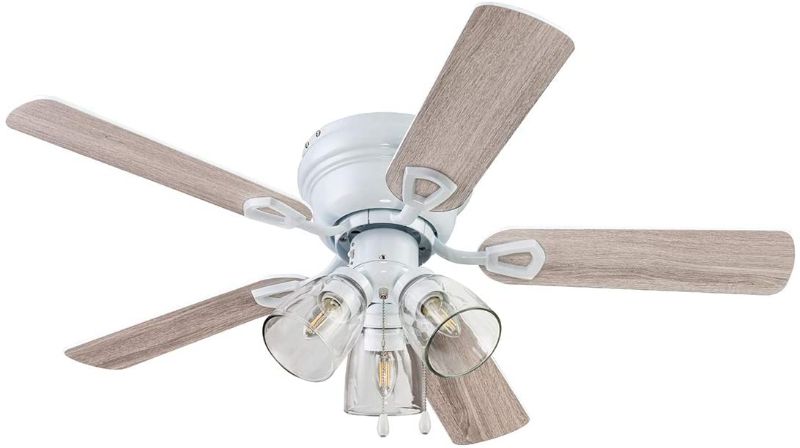 Photo 1 of Portage Bay Ceiling Renton 42" White Indoor Fan with Clear 3 Light LED Multi Arm E26/B11 Bulb and Pull-Chains, Traditional Style, 5 Reversible Gray Oak...
