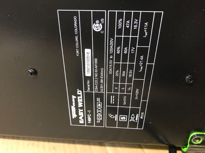 Photo 2 of Forney Easy Weld 261, 140 FC-i Welder, 120V, Green SOLD FOR PARTS 
