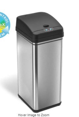 Photo 1 of 13 Gal. Touchless Sensor Trash Can with AbsorbX Odor Filter System, Stainless Steel, Wide Lid Opening, for Home, Office
