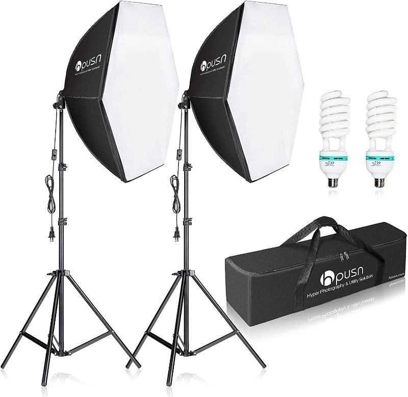 Photo 1 of HPUSN Softbox Photography Lighting Kit 30"X30" Professional Continuous Lighting System Photo Studio Equipment with 2pcs E27 Socket 5400K Bulbs for Portraits Advertising Shooting YouTube Video
