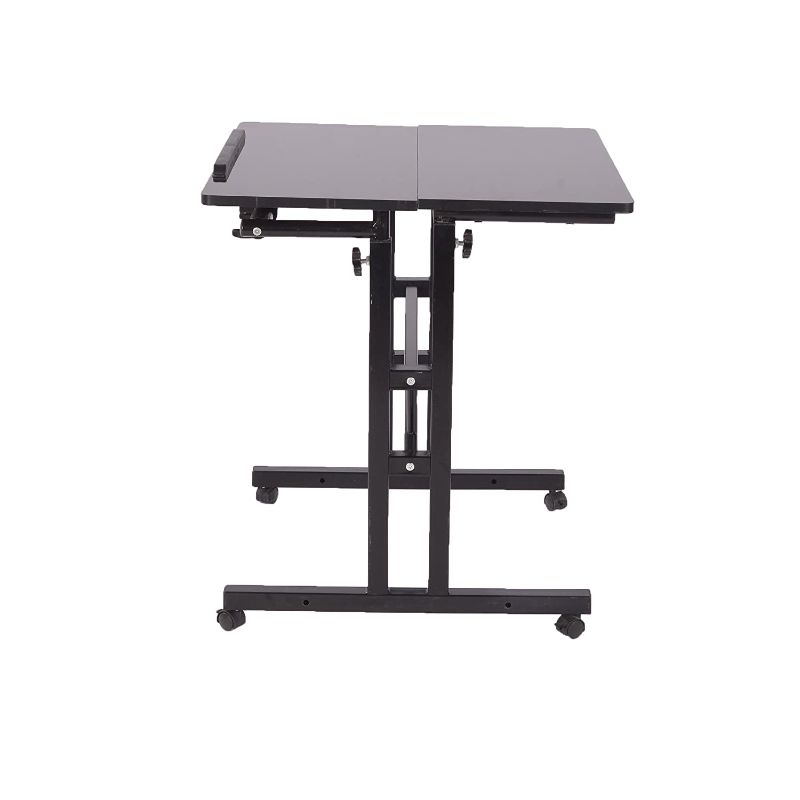 Photo 1 of Mind Reader Mobile Sitting Standing Desk Rolling Reversible Home Office Laptop Workstation with Side Storage, Locking Wheels, Large, Black
