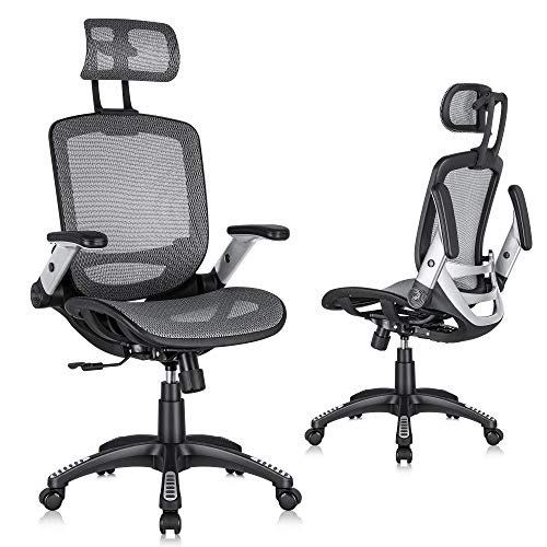 Photo 1 of Gabrylly Ergonomic Mesh Office Chair, High Back Desk Chair - Adjustable Headrest with Flip-Up Arms, Tilt Function, Lumbar Support and PU Wheels, Swivel Computer Task Chair, Grey ----PARTS ONLY---
