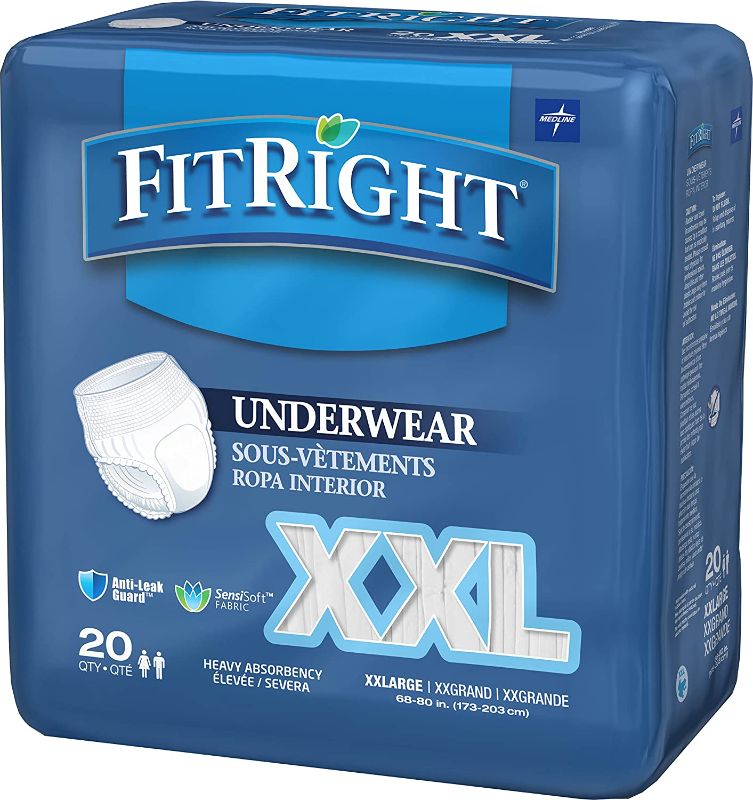 Photo 1 of Medline - FIT700AZ FitRight Adult Incontinence Underwear, Heavy Absorbency, XX-Large, 68"-80" (20 Count)
