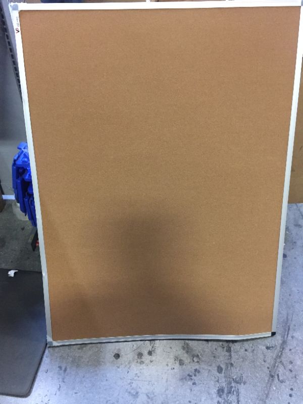 Photo 2 of VIZ-PRO Cork Notice Board, 48 X 36 Inches-Silver Aluminium Frame
 (ITEM HAS DENTS,SMALL LUMPS AND CRACKS/FOLDS)