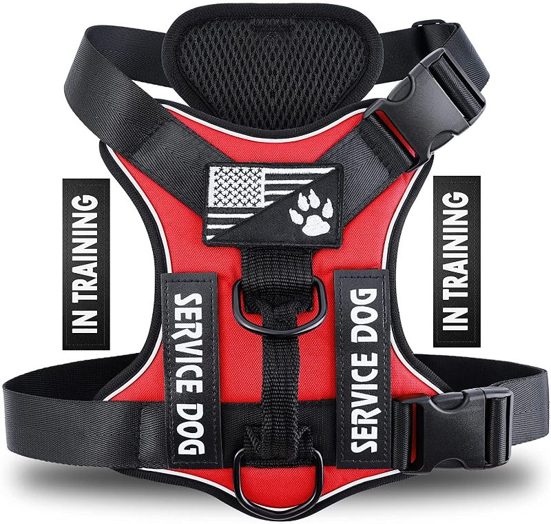 Photo 1 of Demigreat Service Dog Harness, No-Pull Reflective Dog Vest Harness with 5 PCS Patches, Adjustable Soft Oxford Pet Harness, Inner Layer Mesh, No-Choke Easy to Control for Small Medium Large Dogs size XL