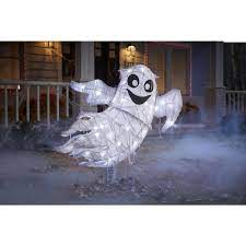 Photo 1 of 2.5 ft. 40-Light LED Cool White Ghost on a Spring Halloween Yard Decoration
