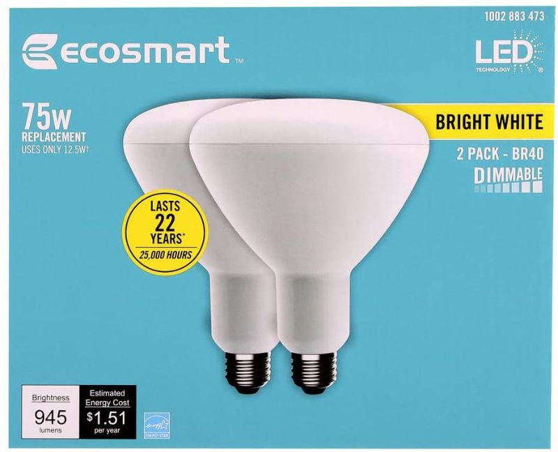 Photo 1 of EcoSmart 75-Watt Equivalent BR40 Dimmable Energy Star LED Light Bulb Bright White 4 packs of 2 
