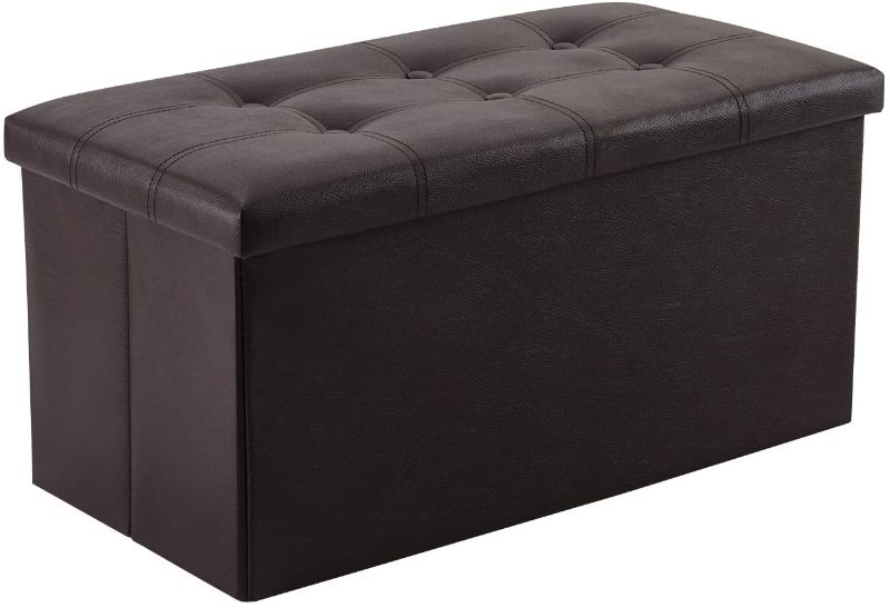 Photo 1 of YOUDENOVA 30 inches Folding Storage Ottoman, 80L Storage Bench for Bedroom and Hallway, Faux Leather Brown Footrest with Foam Padded Seat, Support 350lbs
