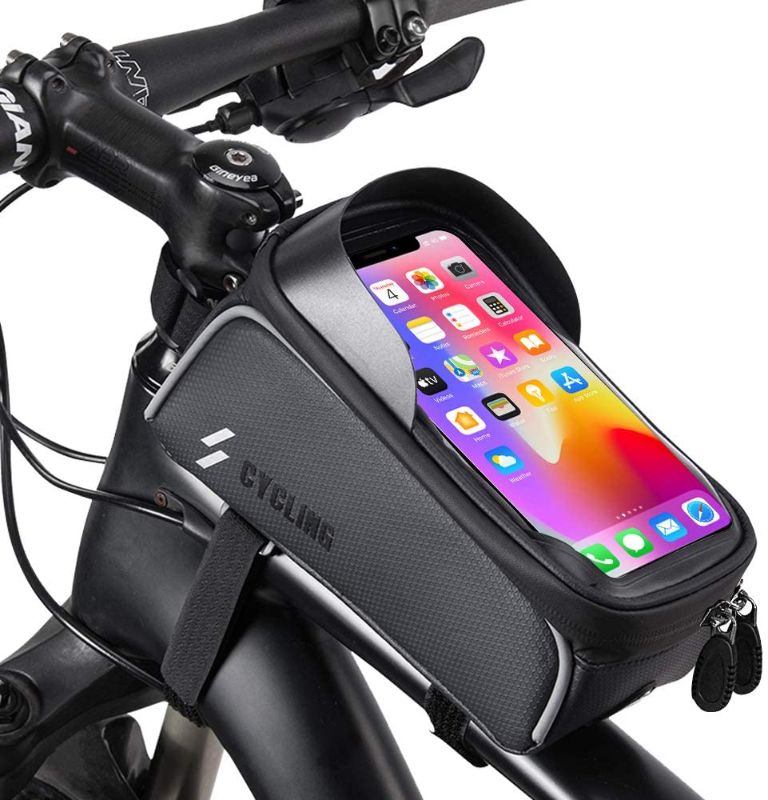 Photo 1 of 2 PACK Bike Phone Front Frame Bag - Waterproof Top Tube Cycling Bags Bicycle Phone Bag Bike Phone Case Holder Accessories Cycling Pouch Compatible with iPhone 11 XS Max XR Fit 6.5”