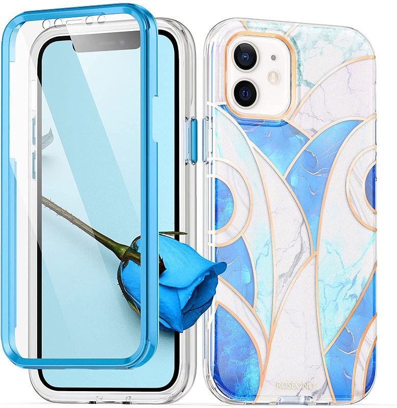 Photo 1 of 2 pack Roseonly Designed for iPhone 12 & iPhone 12 Pro Case, Full Body Rugged with Built-in Screen Protector Soft TPU Bumper Slim Fit Shockproof Cover for iPhone 12 & 12 Pro Case 6.1 inch-Blue
