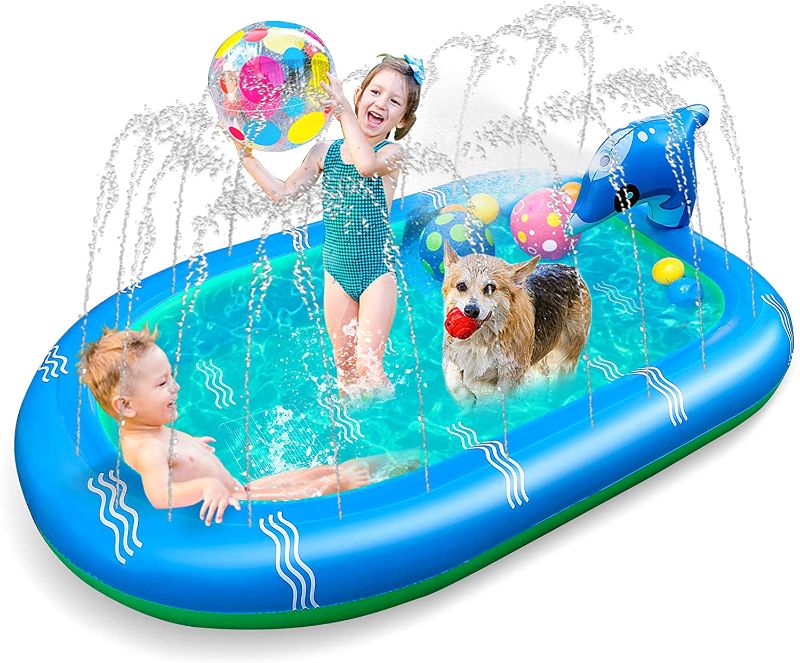 Photo 1 of Inflatable Sprinkler Pool for Kids - 67" x 45" 3 in 1 Dolphin Splash Pad for Kids and Toddlers Baby Toddler Wading Pool Summer Kiddie Pool | Outdoor Water Toys Play Mat for Boys Girls
