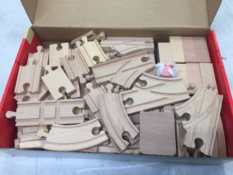 Photo 1 of 62 Pieces Wooden Train Track Expansion Set + 1 Bonus Toy Train -- NEW Version Compatible with All Major Brands Including Thomas Battery Operated Motorized Ones by Joyin Toy
