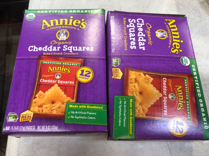 Photo 2 of 2 PACKS OF  Annie’s Organic Baked Snack Crackers Cheddar Squares, 9 oz
BEST BY 12/21/21