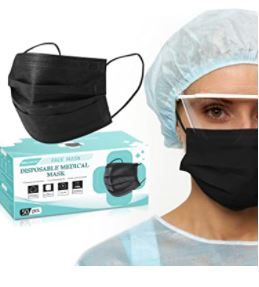 Photo 1 of Black disposable face masks medical grade,3 layer masks disposable 50 masks, 3 pack
