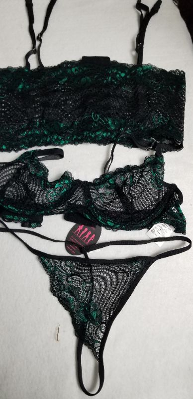 Photo 1 of AVID LOVE THREE PIECE TEDDY, GREEN AND BLACK, MED