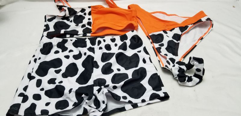 Photo 1 of 4 PIECE BATHING SUIT SET, ORANGE AND BLACK, SIZE 12-14