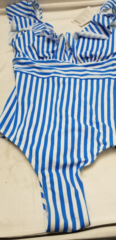 Photo 1 of COCOSHIP  WOMEN'S ONE PIECE BATHING SUIT, BLUE AND WHITE STRIPE, SIZE 4