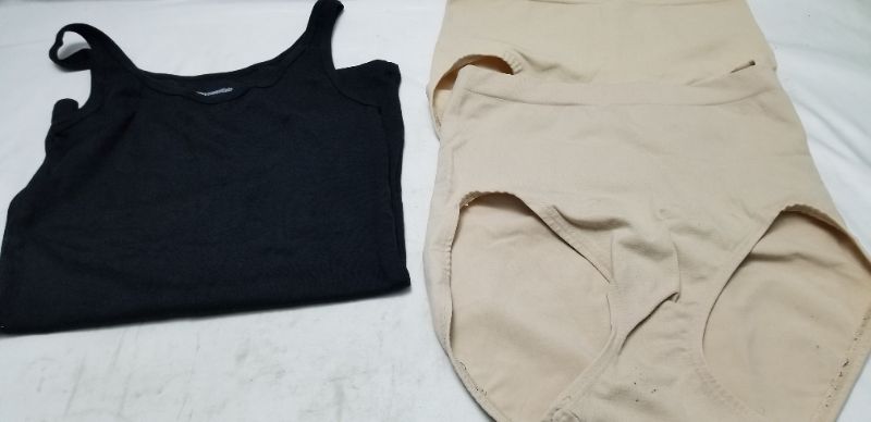 Photo 1 of AMAZON ESSENTIALS TANK TOP (BLACK, SMALL) AND A PIR OF UNDERWEAR (TAN, MED)