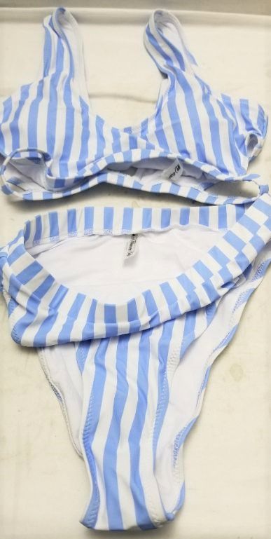 Photo 1 of BLOOMING JELLY TWO PIEDE SWIMSUIT, LIGHT BLUE VERTICAL STRIPES, MED