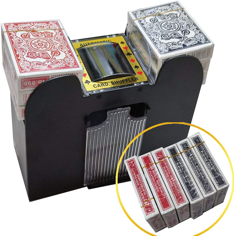 Photo 1 of 6 Deck Automatic Card Shuffler with Playing Cards - Battery-Operated Electric Shuffler - Great for Home & Tournament Use for Classic Poker & Trading Card Games