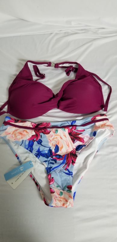 Photo 1 of cupshe two piece swimsuit, wine/floral